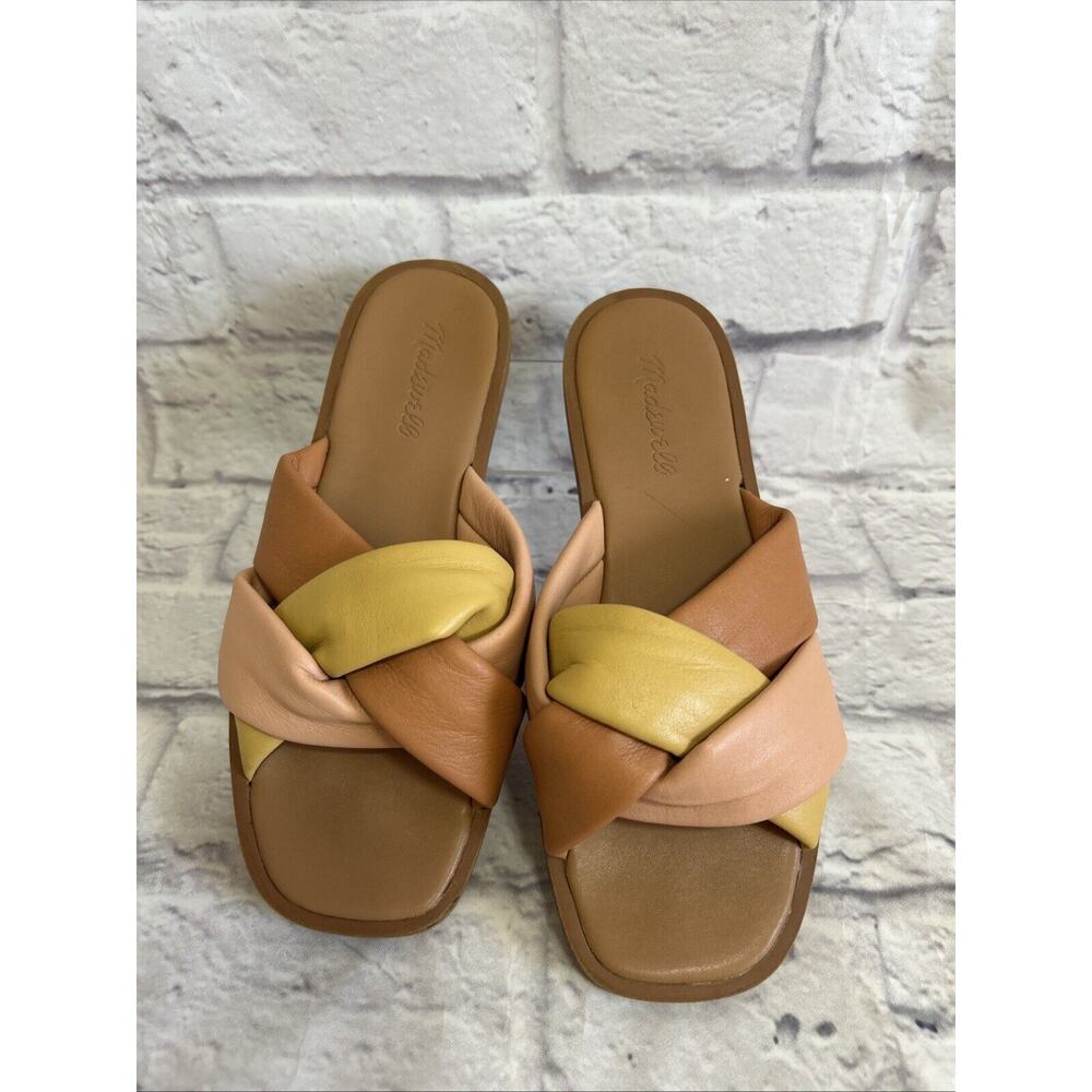 Madewell 7 The Jayna Braided Slide Sandal Washed Mauve Slip On Flat Tan Yellow